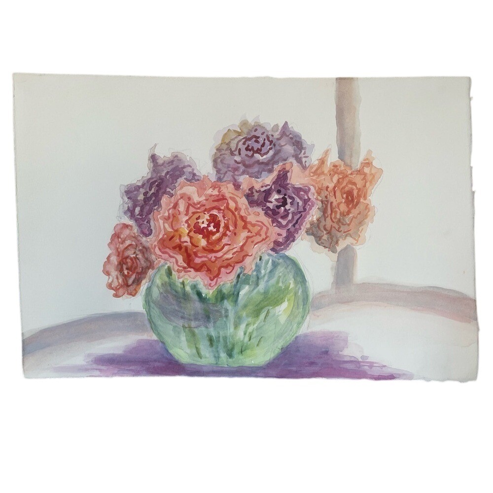 Floral Original Watercolor Painting Ready To Frame Cottage Modern Farmhouse NWOT